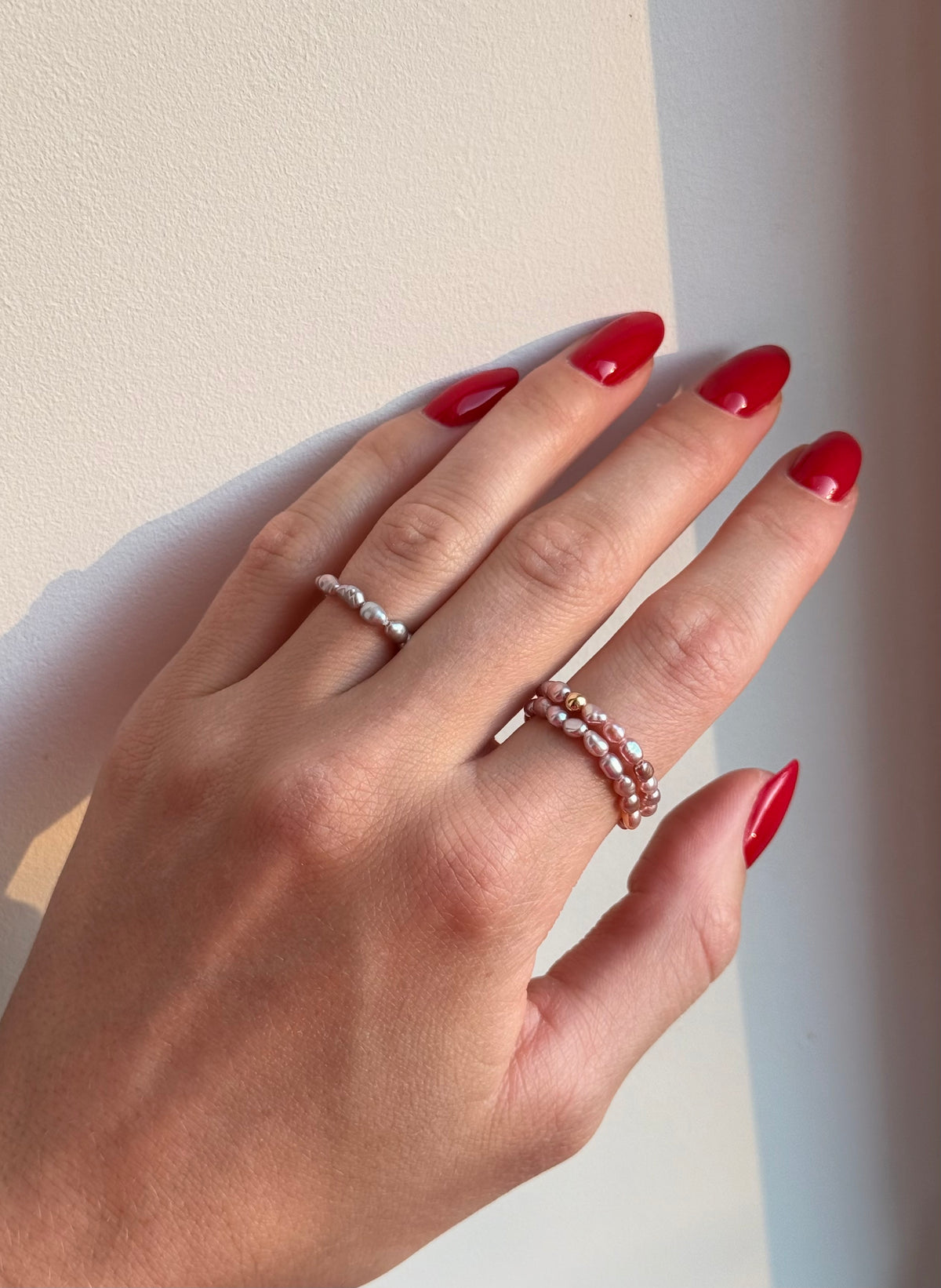 PINK AND GRAY PEARL RINGS