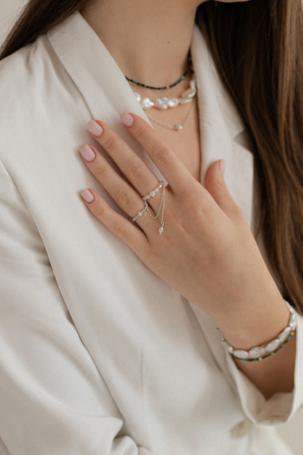 Chain Pearl Ring